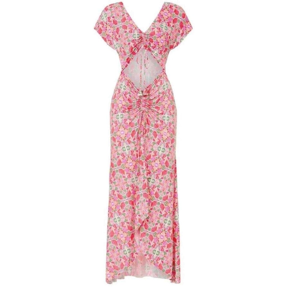 Misa Carlotta Dress Womens XL Pink Cutout Hi-Low Hem Short Sleeve Spring Colors